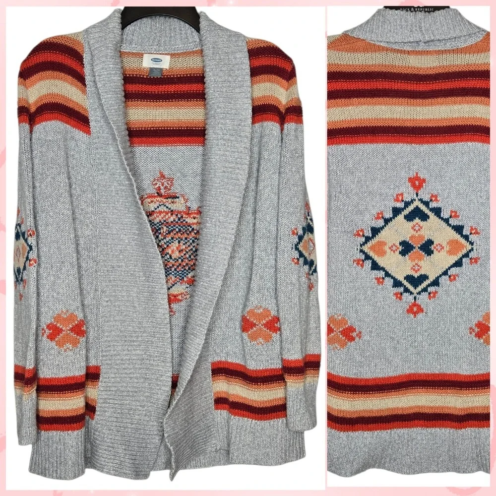Old Navy Girls XL 14 Gray‎ southwestern Tribal Aztec Pattern Cardigan Sweater
